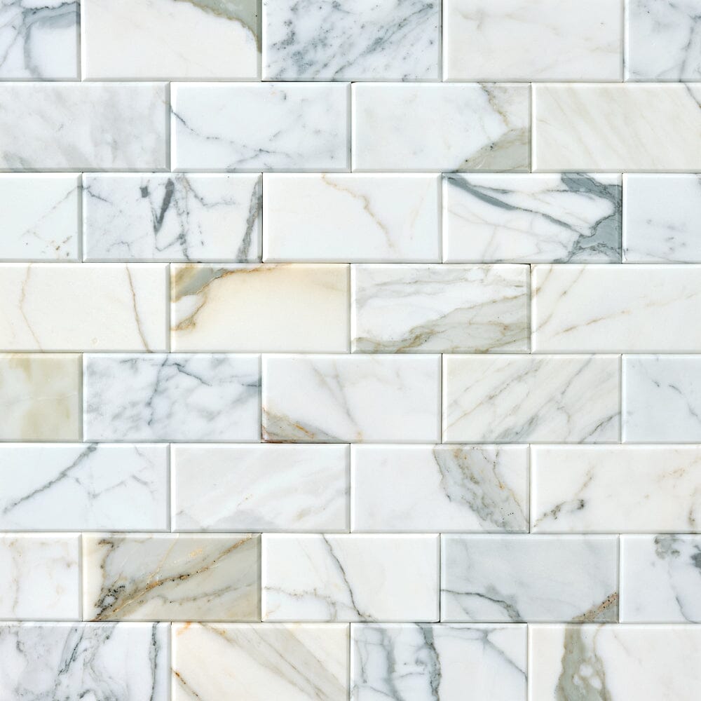 Calacatta Gold 3x6 Beveled Marble Tile Flooring Tilezz 