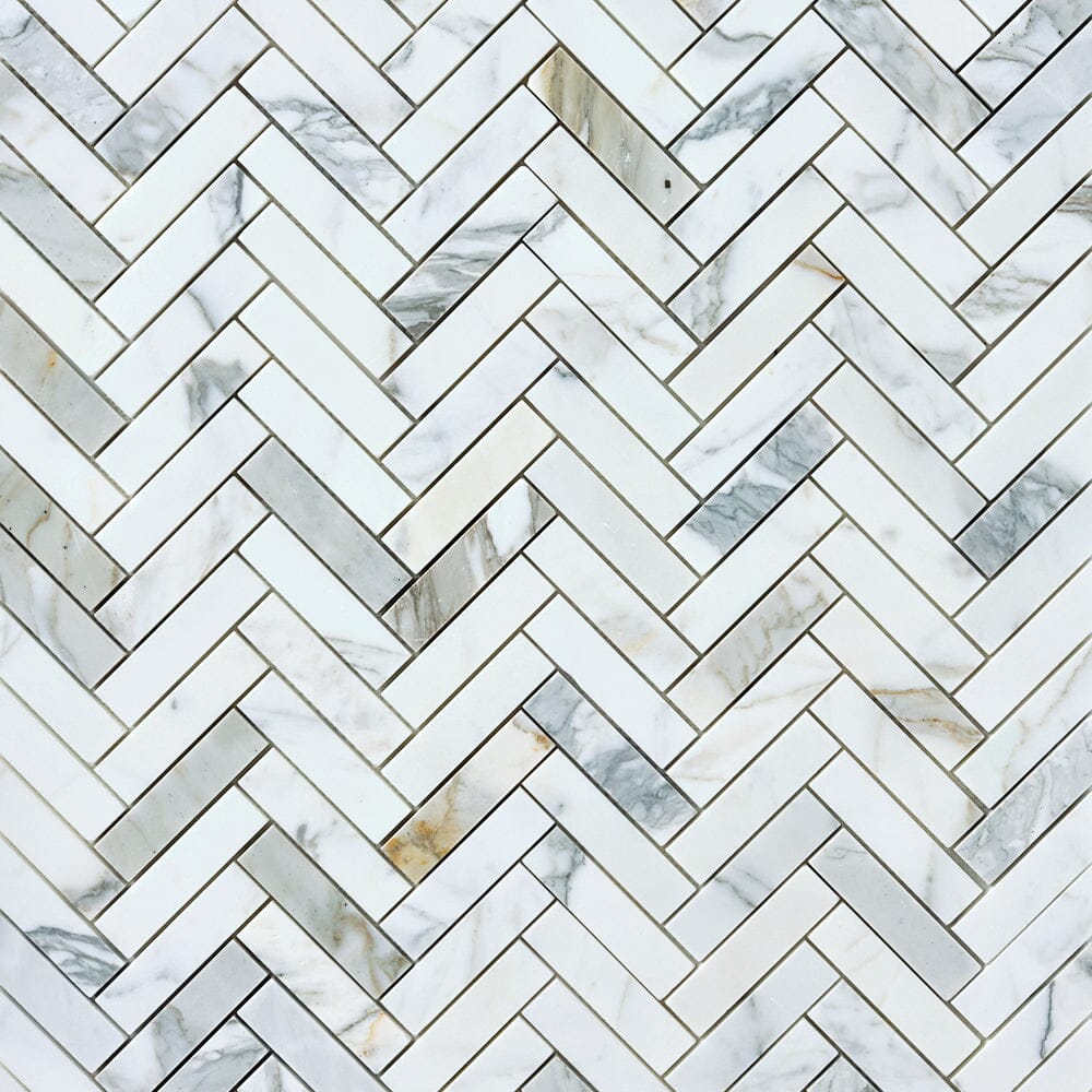 Calacatta Gold 1x4 Herringbone Marble Mosaic Tilezz