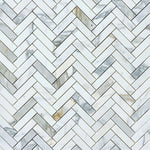 Load image into Gallery viewer, Calacatta Gold 1x4 Herringbone Marble Mosaic Flooring Tilezz 
