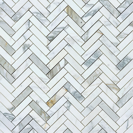 Calacatta Gold 1x4 Herringbone Marble Mosaic Sample Flooring Tilezz 