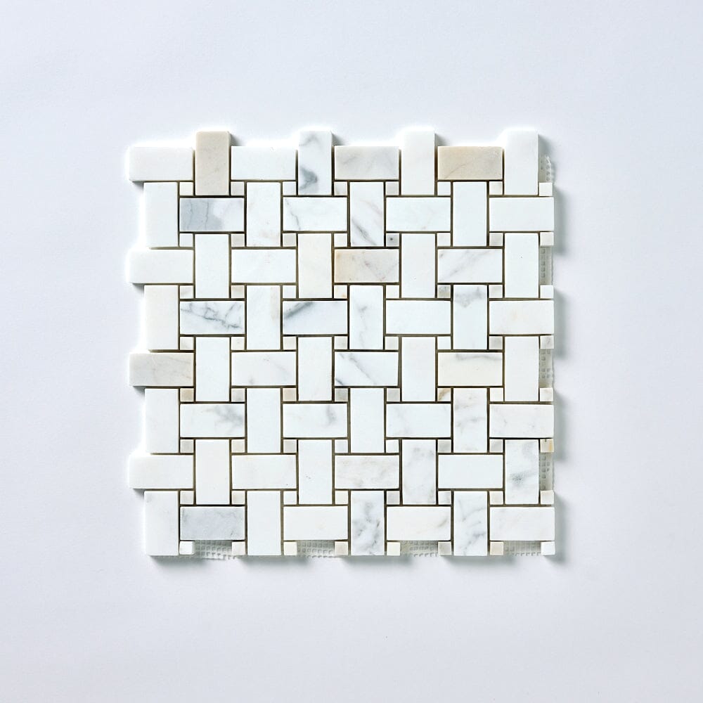 Calacatta Gold Basketweave Marble Mosaic Flooring Tilezz 