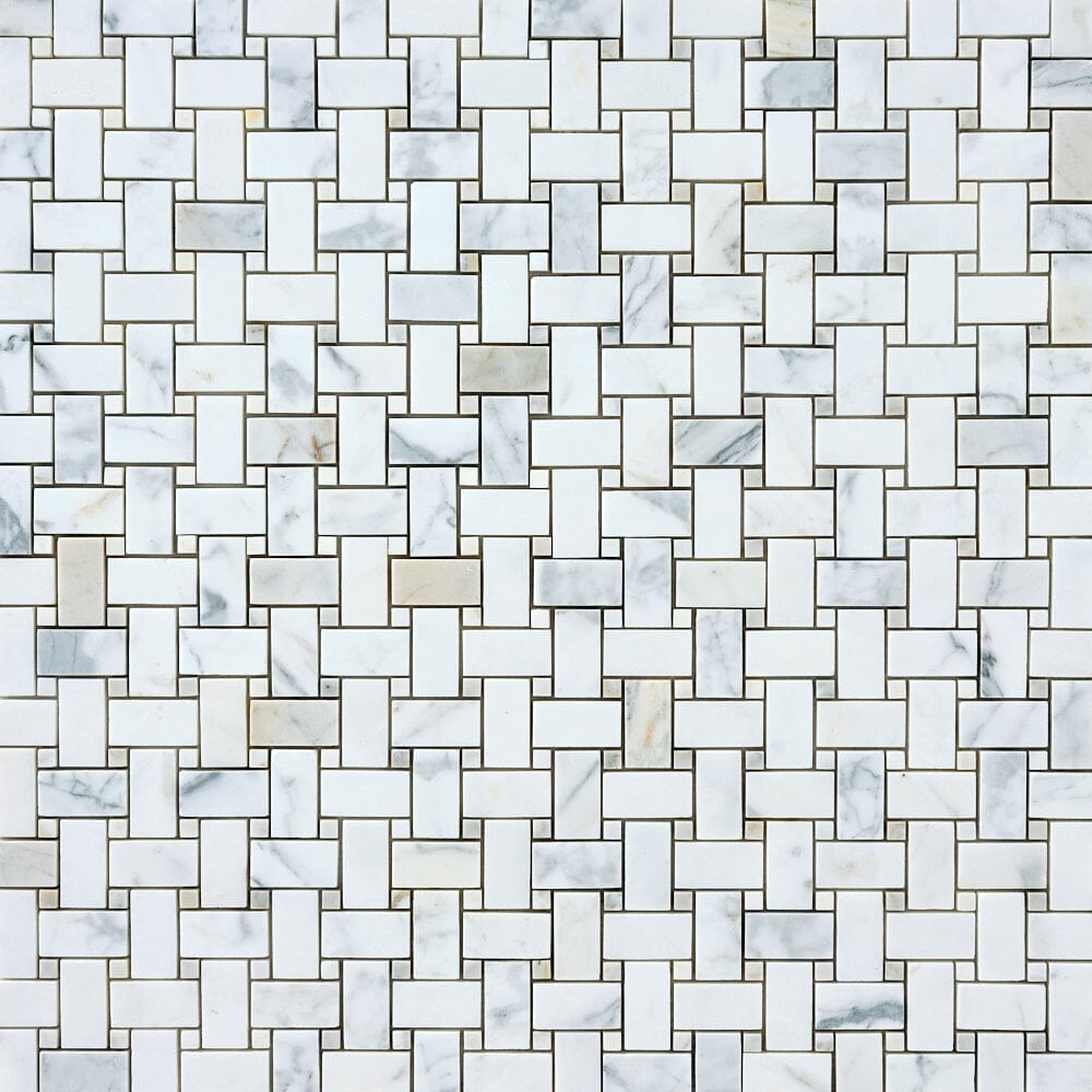 Calacatta Gold Basketweave Marble Mosaic Flooring Tilezz 