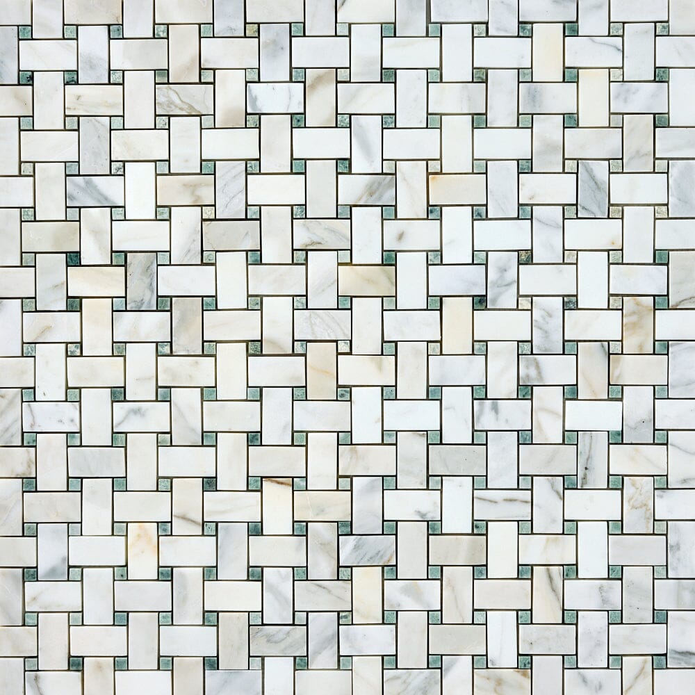 Calacatta Gold & Green Basketweave Marble Mosaic Flooring Tilezz 
