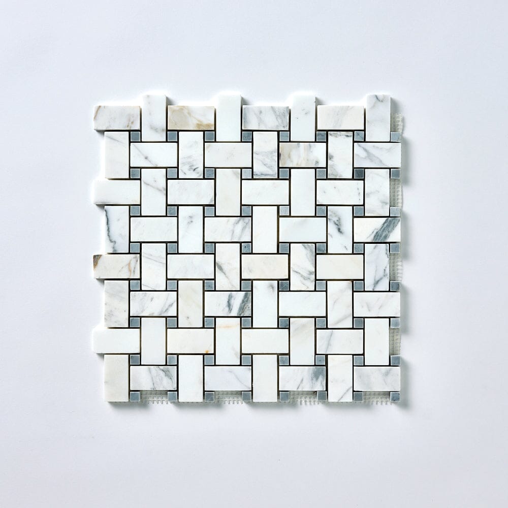 Calacatta Gold & Gray Basketweave Marble Mosaic Flooring Tilezz 