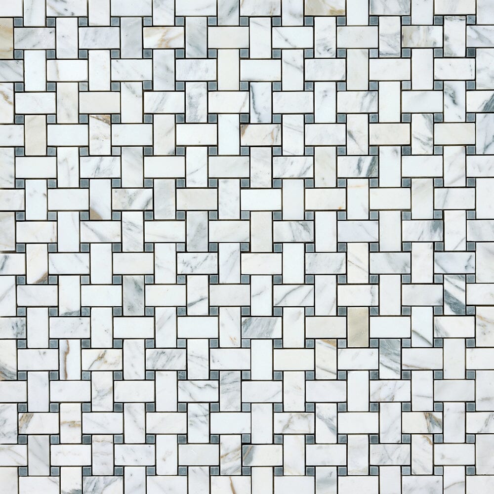 Calacatta Gold & Gray Basketweave Marble Mosaic Flooring Tilezz 