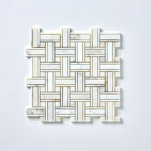 Calacatta Gold Kenzy Basketweave Marble Mosaic Flooring Tilezz 