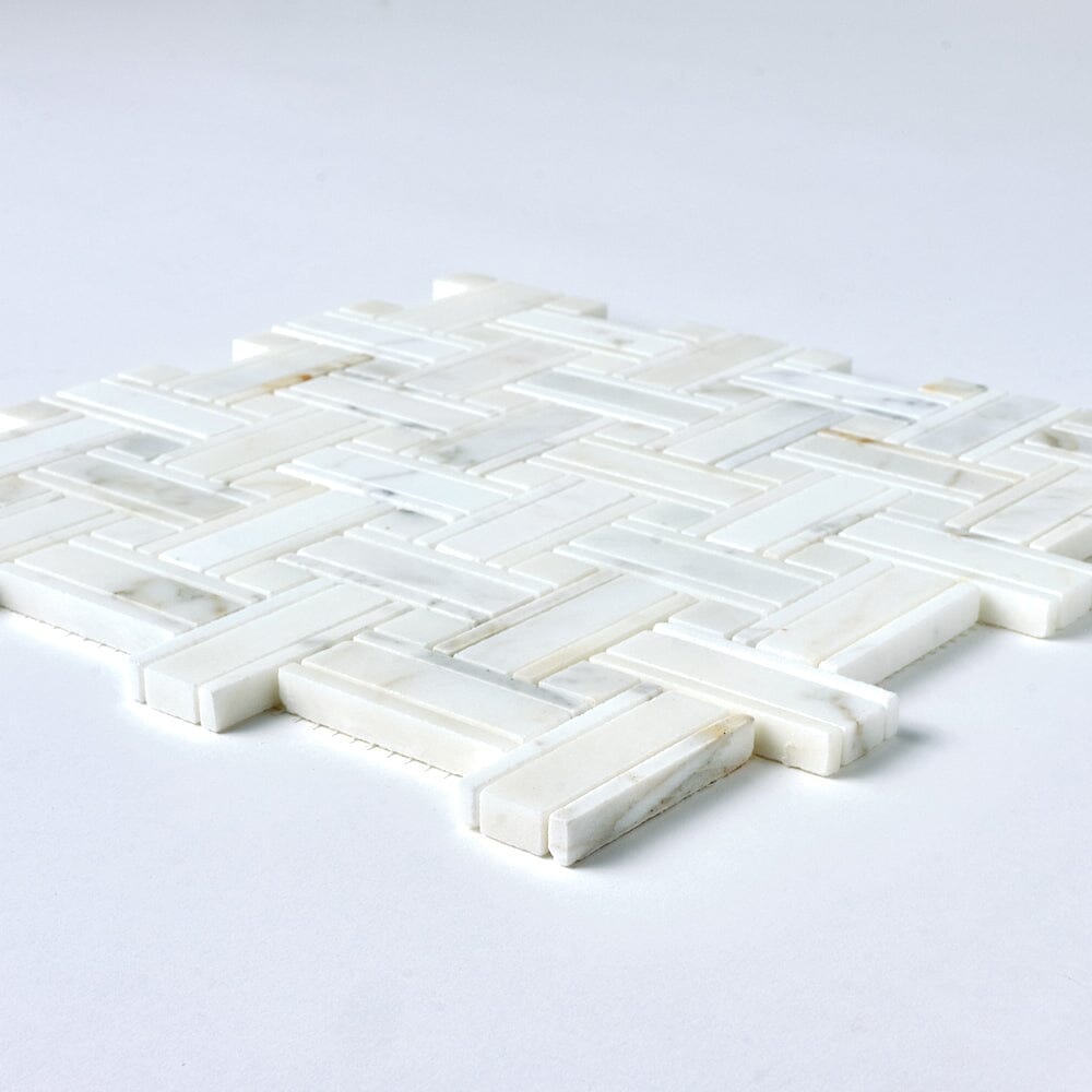 Calacatta Gold Kenzy Basketweave Marble Mosaic Flooring Tilezz 