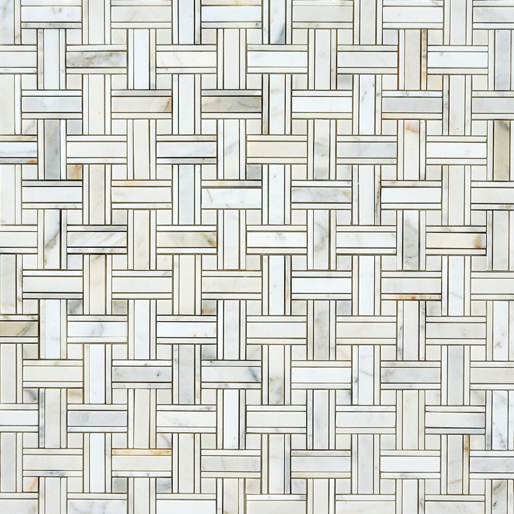 Calacatta Gold Kenzy Basketweave Marble Mosaic Flooring Tilezz 