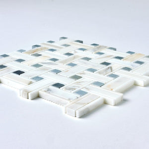 Calacatta Gold & Gray Kenzy Basketweave Marble Mosaic Flooring Tilezz 