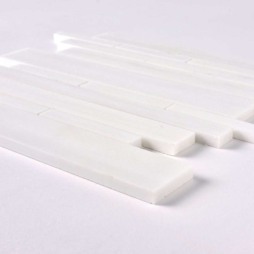 Bianco Dolomite Random Strip Mosaic Polished/Honed Flooring Tilezz 