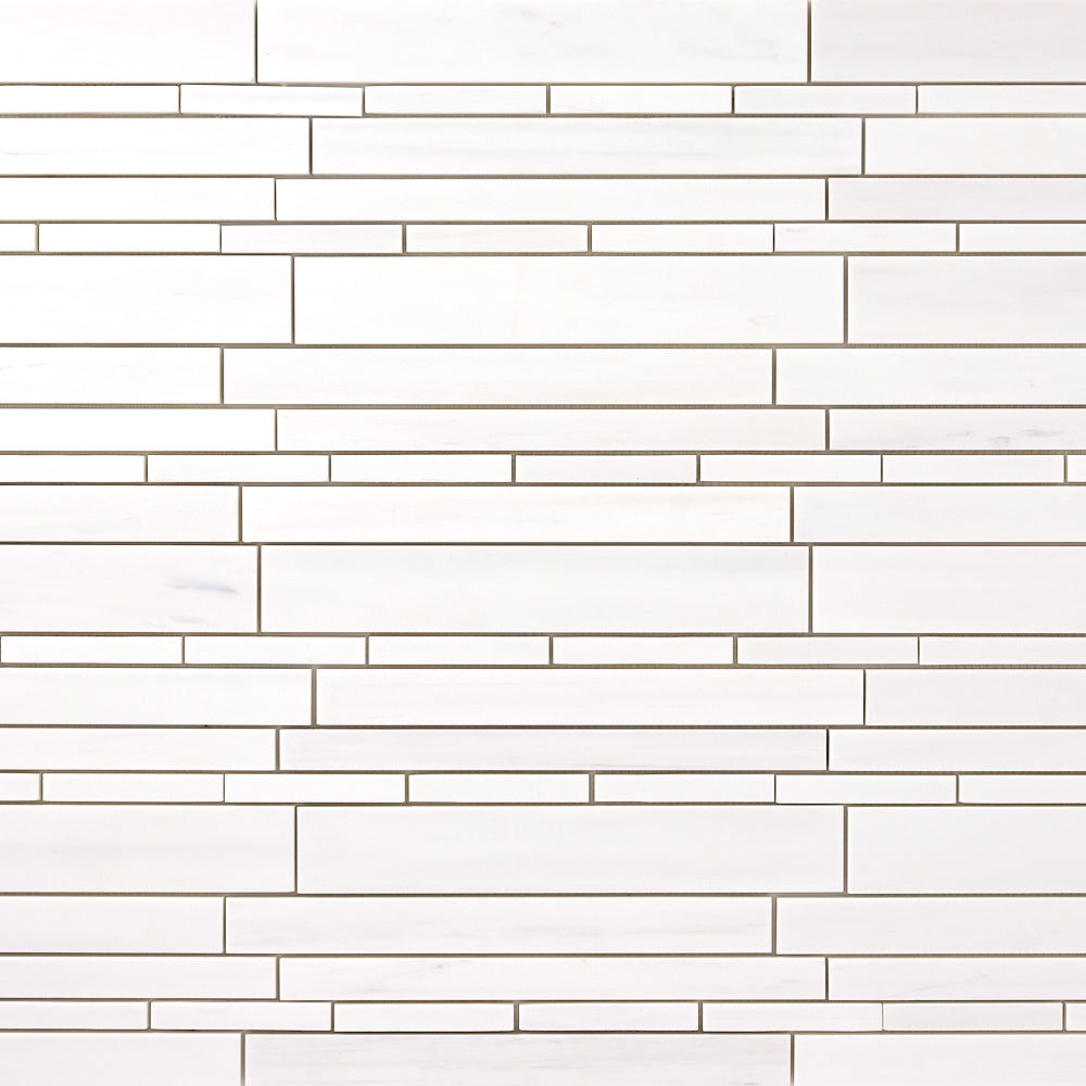 Bianco Dolomite Random Strip Mosaic Polished/Honed Flooring Tilezz 