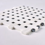 Load image into Gallery viewer, Bianco Dolomite Basketweave with Black Dots Mosaic Polished/Honed Flooring Tilezz 
