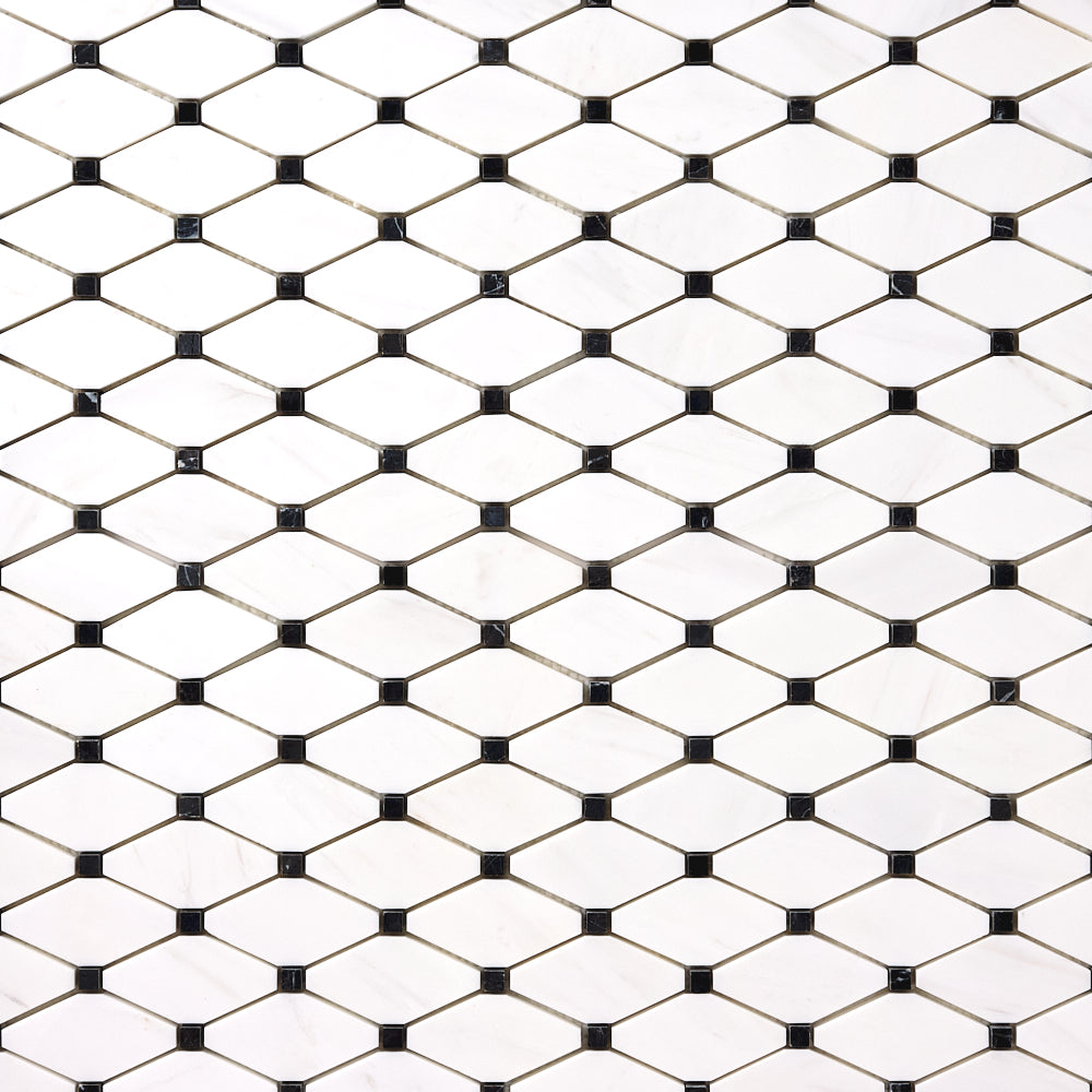 Bianco Dolomite Octave with Black Dots Mosaic Polished/Honed Flooring Tilezz 