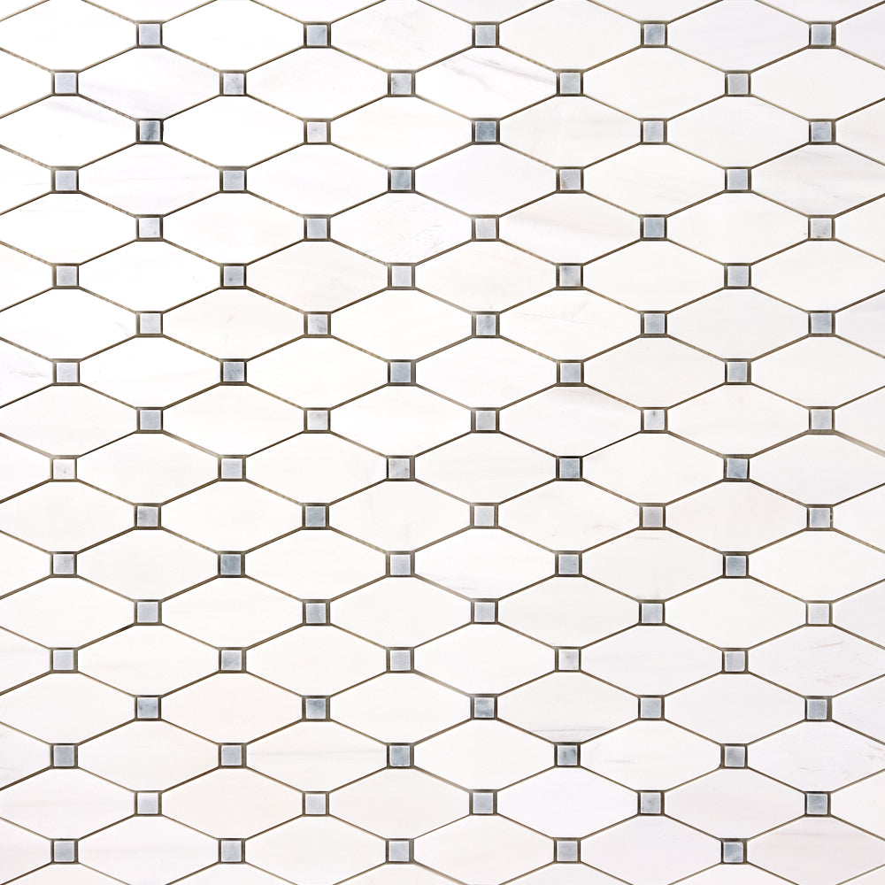 Bianco Dolomite Octave with Gray Dots Mosaic Polished/Honed Flooring Tilezz 