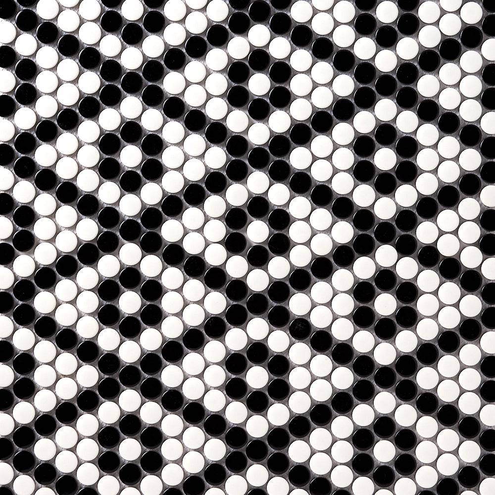 Simple Black and White Penny Round Ceramic Mosaic Matte Tilezz 