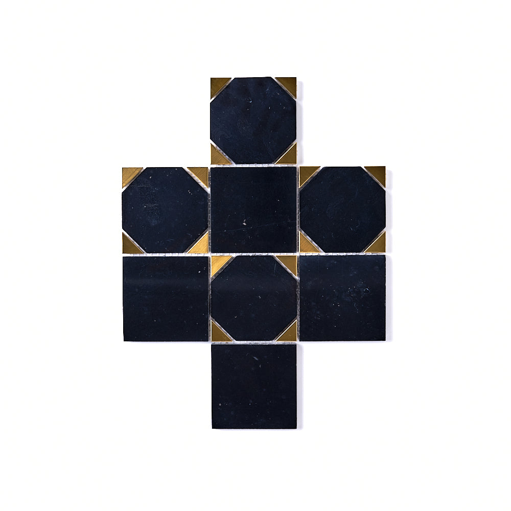 Glam Nero Marquina + Gold Brass Squares Mosaic Tilezz 