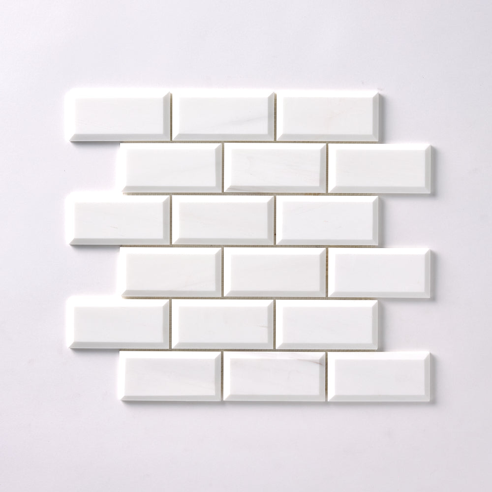 Bianco Dolomite 2x4 Beveled Mosaic Polished/Honed Flooring Tilezz 