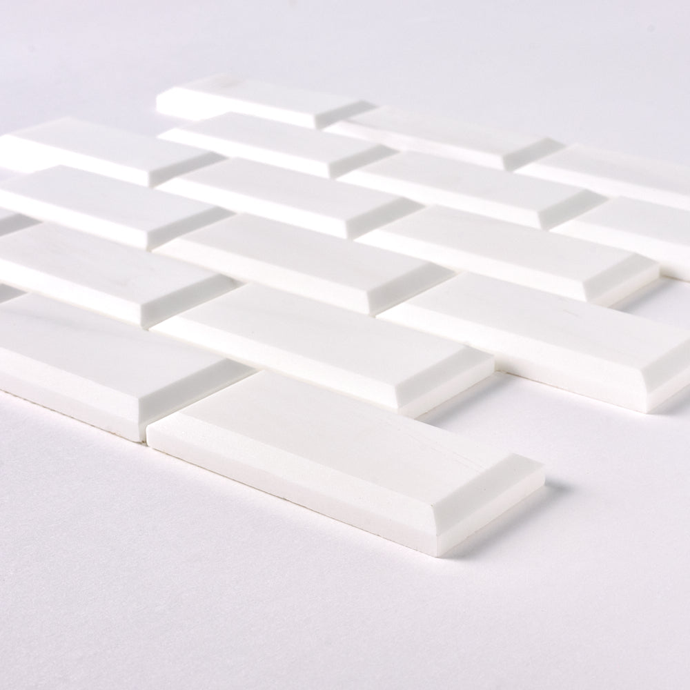 Bianco Dolomite 2x4 Beveled Mosaic Polished/Honed Flooring Tilezz 