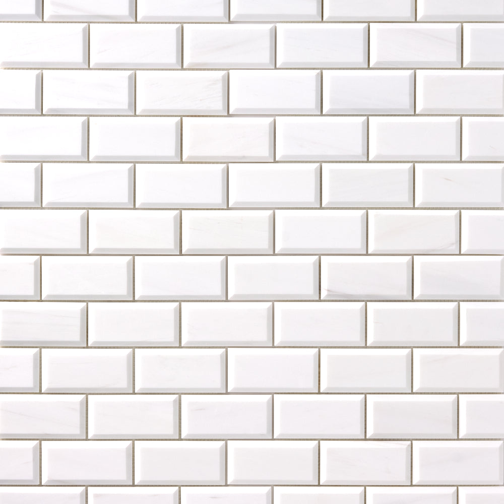 Bianco Dolomite 2x4 Beveled Mosaic Polished/Honed Flooring Tilezz 