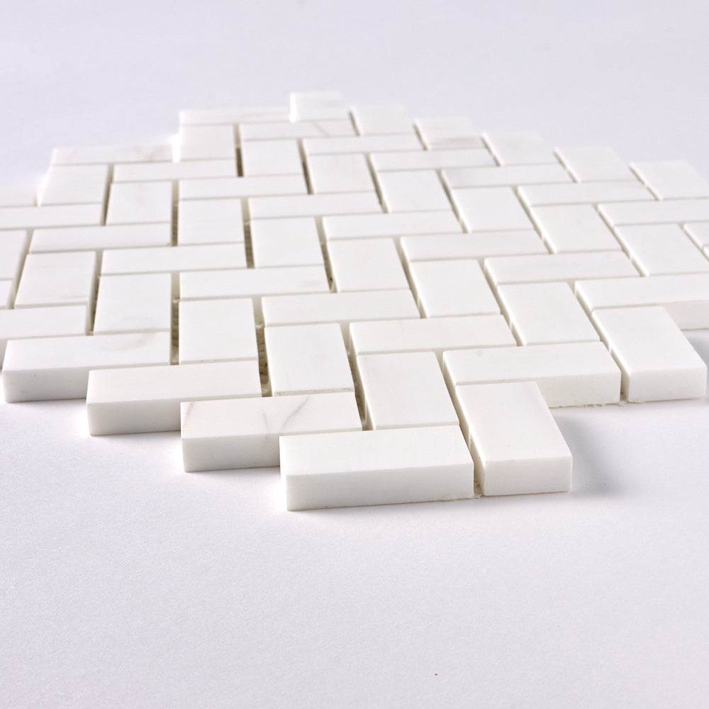 Bianco Dolomite 1x2 Herringbone Mosaic Polished/Honed Flooring Tilezz 