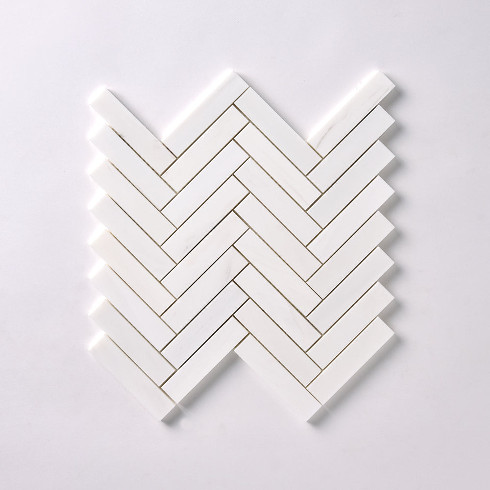 Bianco Dolomite 1x4 Herringbone Mosaic Polished/Honed Tilezz 
