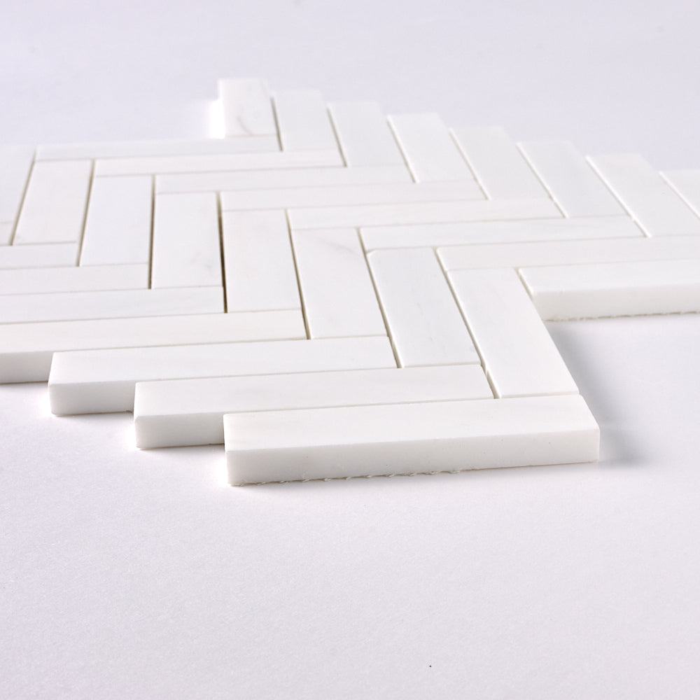 Bianco Dolomite 1x4 Herringbone Mosaic Polished/Honed Tilezz 