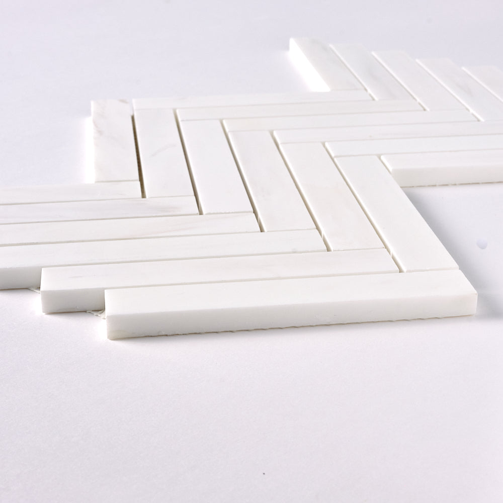 Bianco Dolomite 1x6 Herringbone Mosaic Polished/Honed Flooring Tilezz 