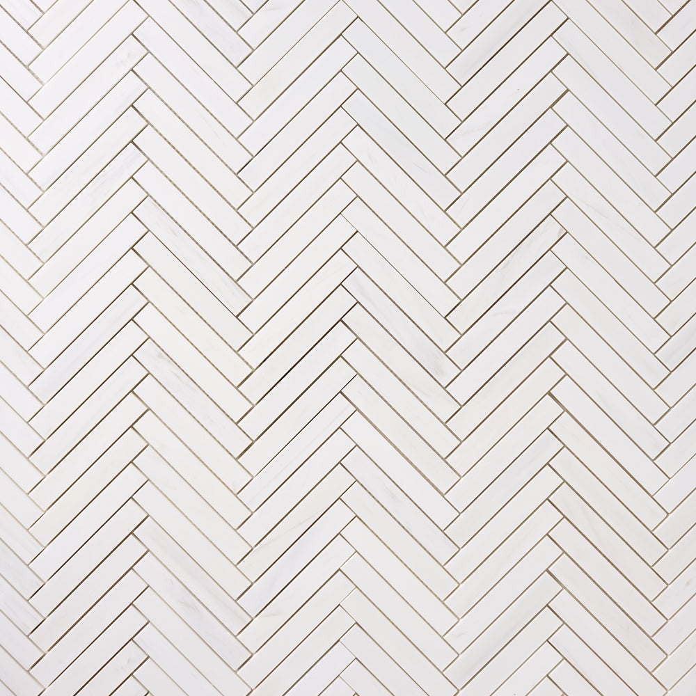 Bianco Dolomite 1x6 Herringbone Mosaic Polished/Honed Flooring Tilezz 