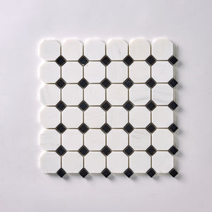 Bianco Dolomite Octagon with Black Dots Mosaic Polished/Honed Flooring Tilezz 