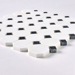 Load image into Gallery viewer, Bianco Dolomite Octagon with Black Dots Mosaic Polished/Honed Flooring Tilezz 

