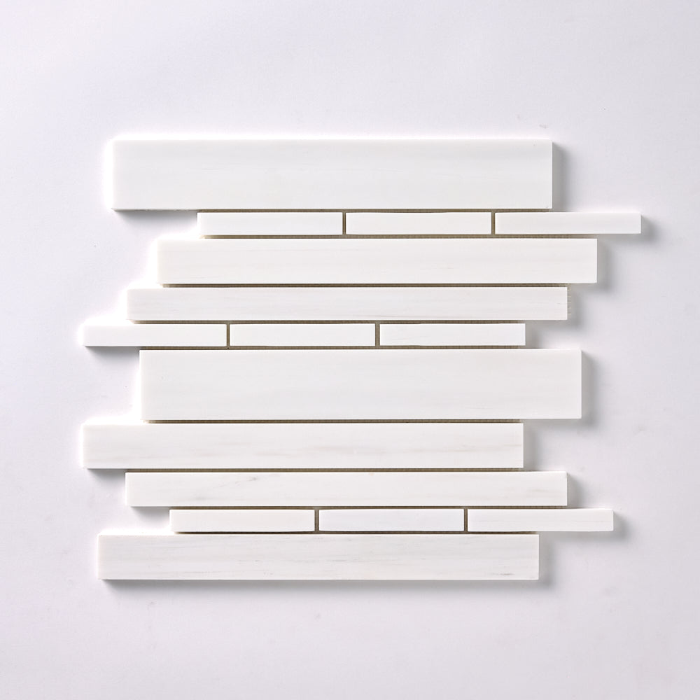 Bianco Dolomite Random Strip Mosaic Polished/Honed Flooring Tilezz 