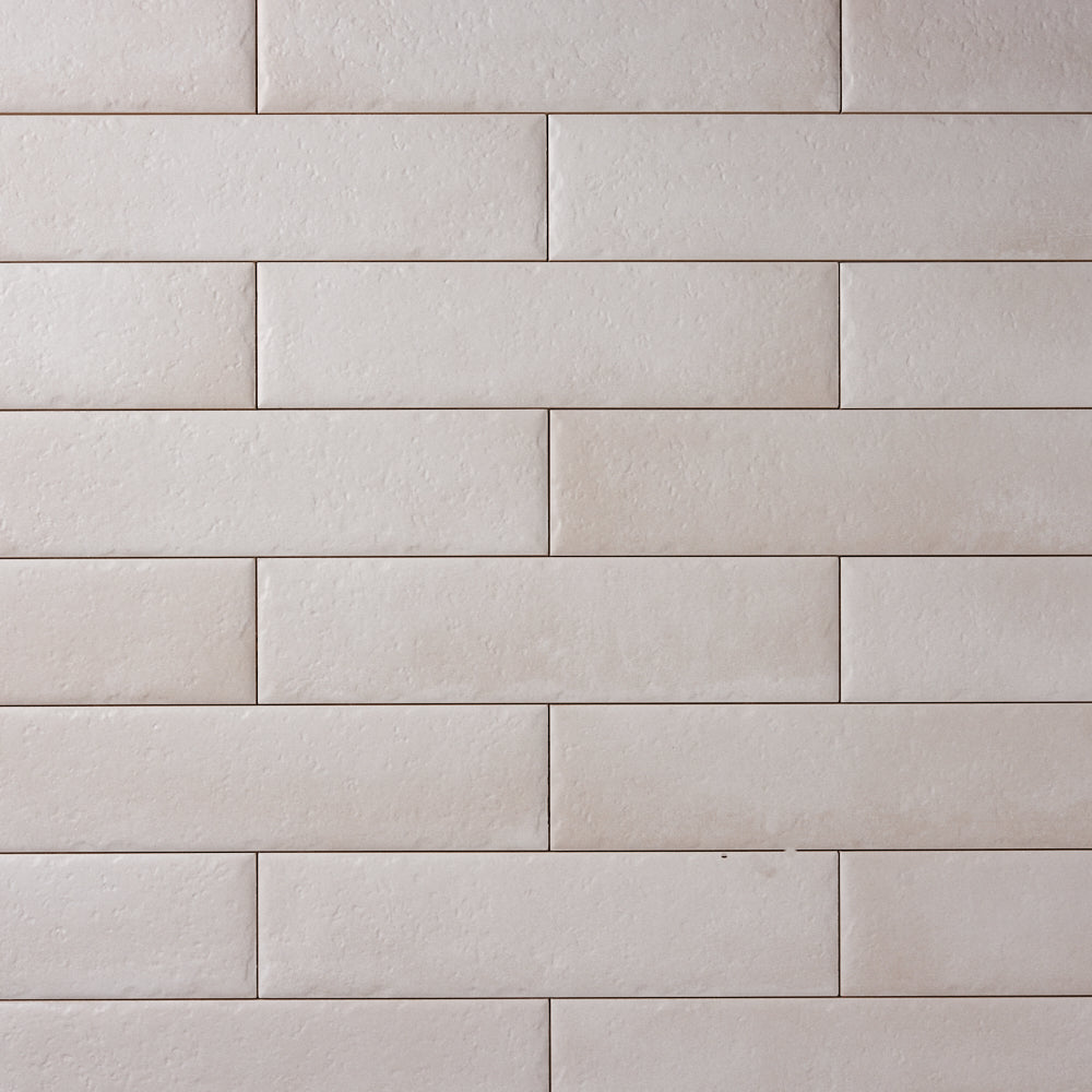 Urban Brick Blanco 3x12 Ceramic Tile installed close-up