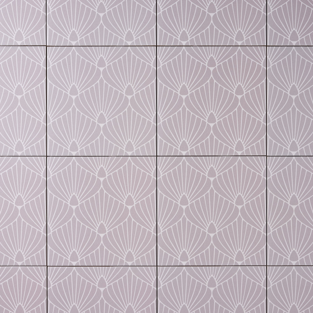 Encaustic Look Eiffel Shell Lavender / White 8x8 Porcelain Tile Tilezz 