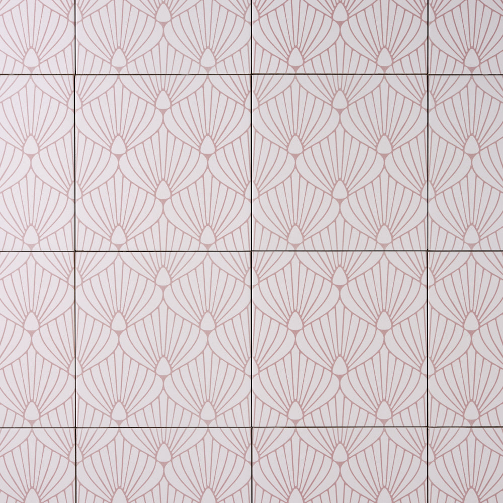 Encaustic Look Eiffel Shell White / Pink 8x8 Porcelain Tile Tilezz 