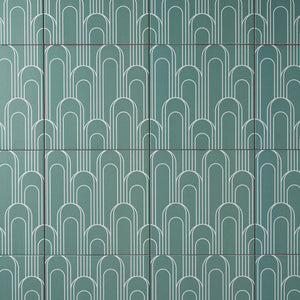 Encaustic Look Eiffel Oval Green / White 8x8 Porcelain Tile Tilezz 