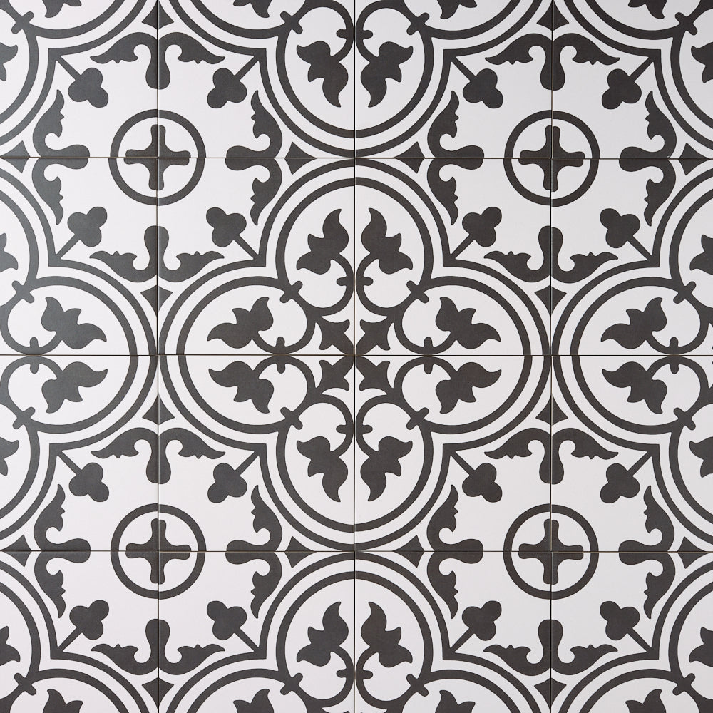 Encaustic Look Marrakech Black Cape 8x8 Porcelain Tile Tilezz 