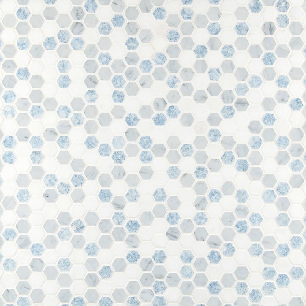 MSI Azula Hexagon White + Azul + Carrara Marble Mosaic Tilezz 