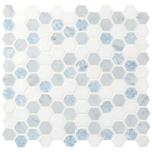MSI Azula Hexagon White + Azul + Carrara Marble Mosaic Tilezz 