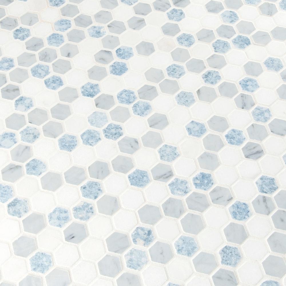 MSI Azula Hexagon White + Azul + Carrara Marble Mosaic Tilezz 
