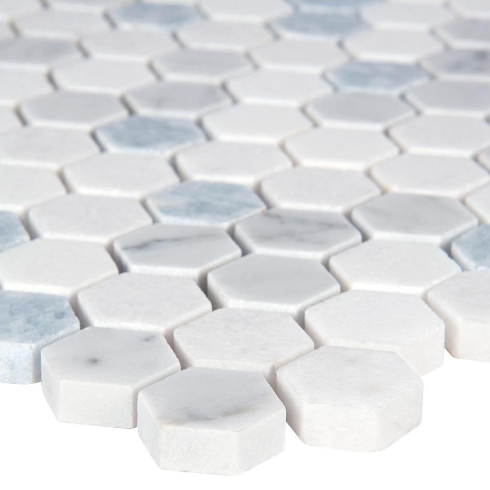MSI Azula Hexagon White + Azul + Carrara Marble Mosaic Tilezz 