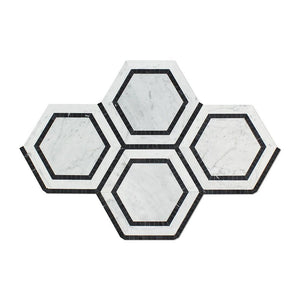 Carrara White Hexagon with Black Marble Polished/Honed Stone Tilezz 
