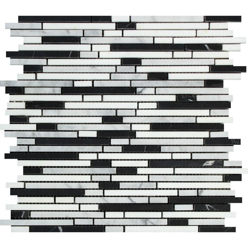 Thassos + Carrara + Black Marble Vianden Strips Stone Tilezz 