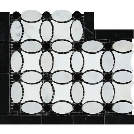 Beaufort Thassos + White Carrara + Black Border Corner Stone Tilezz 