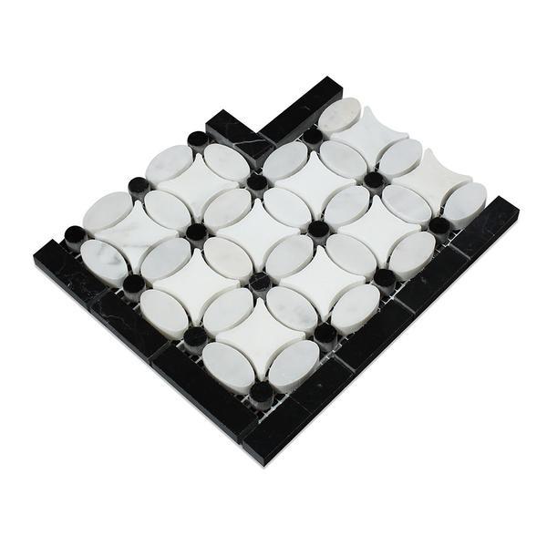 Beaufort Thassos + White Carrara + Black Border Corner Stone Tilezz 