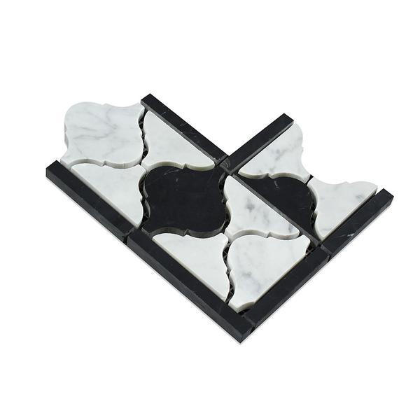 Carrara White Lantern Border Corner w/Black Marble Polished/Honed Stone Tilezz 