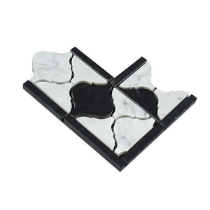 Carrara White Lantern Border Corner w/Black Marble Polished/Honed Stone Tilezz 
