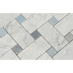 Load image into Gallery viewer, Carrara White Large Basketweave with Blue Gray Marble Polished/Honed Stone Tilezz 
