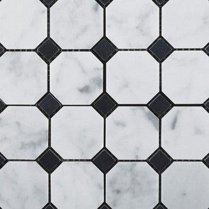 Carrara White Marble Octagon with Black Marble Polished/Honed Stone Tilezz 