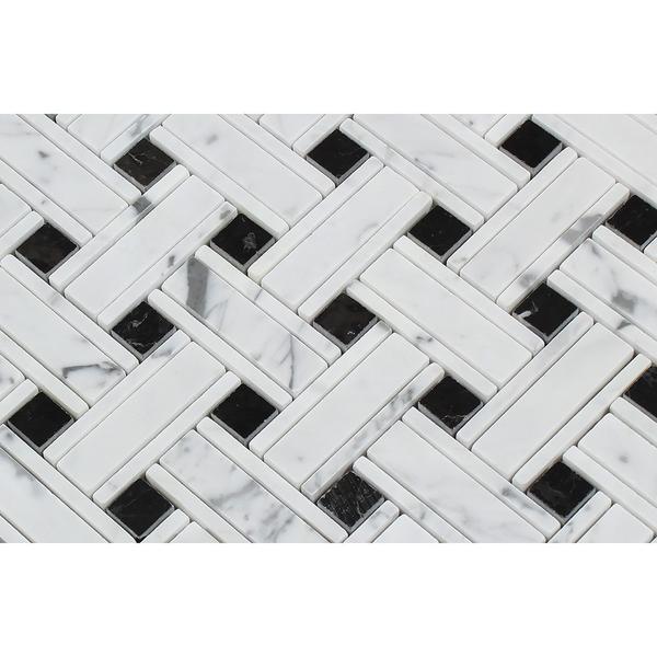 Carrara White Kenzy Basketweave with Black Marble Polished/Honed Stone Tilezz 