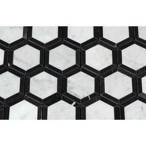 Carrara White Hexagon Phantom Hex with Black Marble Polished/Honed Stone Tilezz 